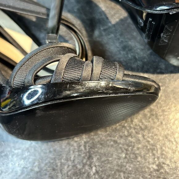 Zara Womens Black Satin Strap Zip Up Open‎ Toe Shoes Stiletto Heels SZ 39, 8.5 - Picture 12 of 15